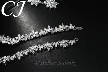 CANDICE Platinum Plated Marquise CZ Stone Wedding Necklace and Earring Bridal Jewelry Sets