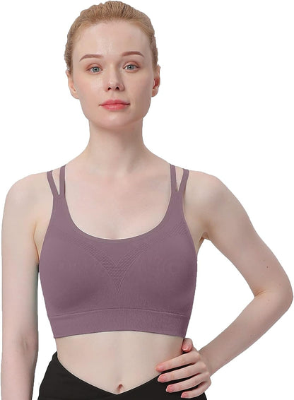 Cross Back Sports Bra for Women Padded Strappy Yoga Bra Medium Support Workout Bra for Athletic Gym Fitness 3 Pack