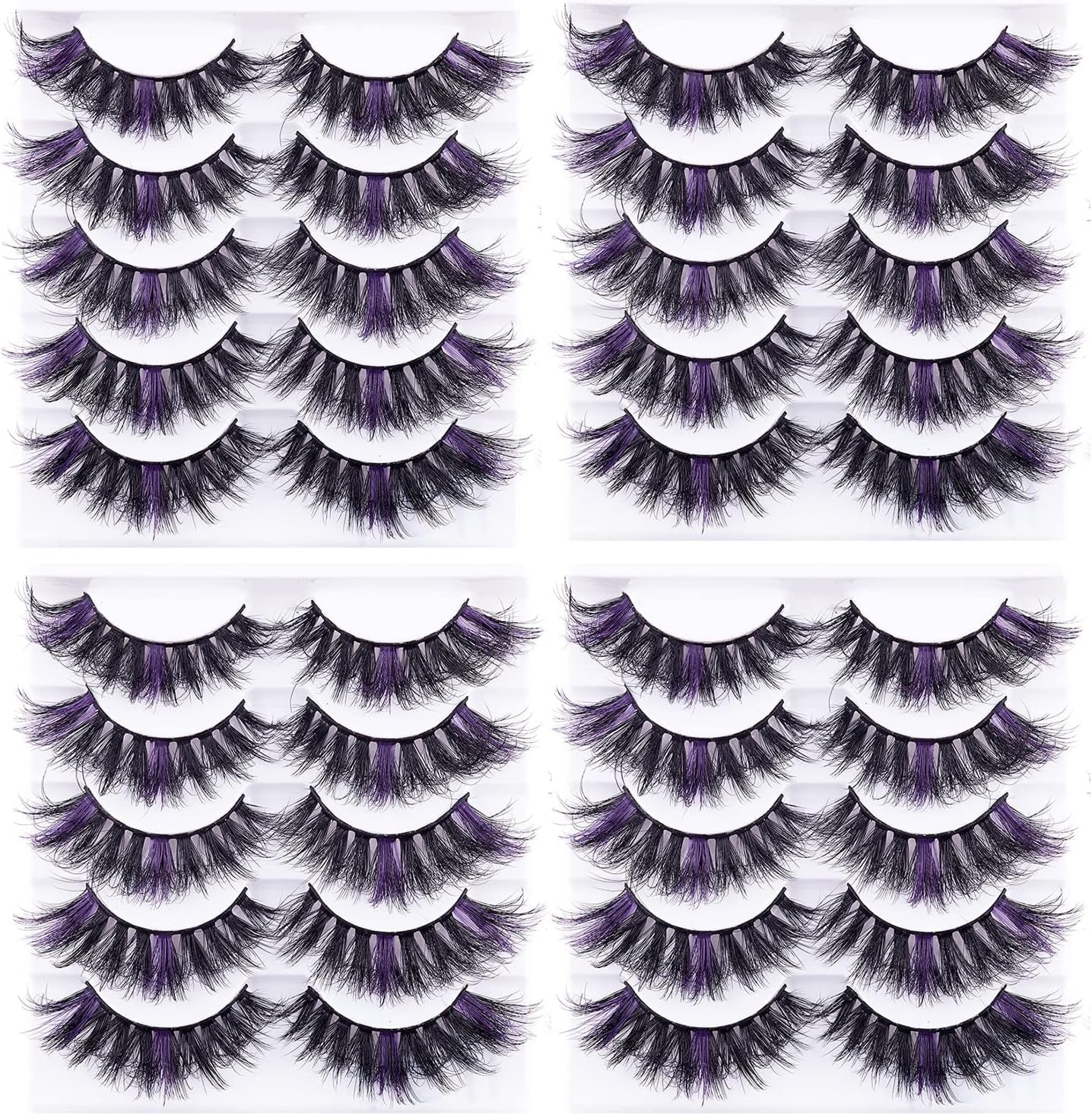 Colored Eyelashes Fluffy Eye Lashes 20 Pairs Russian Strip Lashes D Curl Strip Lashes Look like Extensions 3D Natural Wispy Cat Eye Lashes,Purple - WORLD TIME VISITS