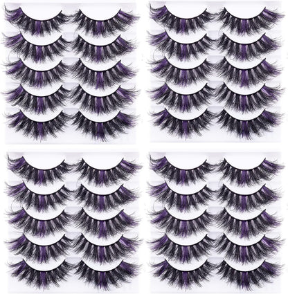 Colored Eyelashes Fluffy Eye Lashes 20 Pairs Russian Strip Lashes D Curl Strip Lashes Look like Extensions 3D Natural Wispy Cat Eye Lashes,Purple - WORLD TIME VISITS