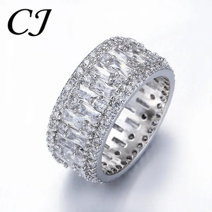 CANDICE Top Baguette Cut Clear CZ Stone Sparkling Evening Wide Ring for Women Banquet Prom Luxury Jewelry with White Gold Plating