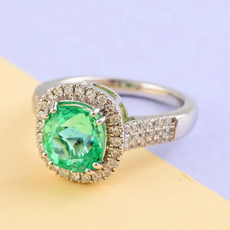 Shop LC RHAPSODY AAAA Emerald White Diamond Cushion 950 White Platinum Halo Ring for Women Ct 2.2 E-F Color VS Clarity Birthday Gifts Engagement Anniversary Wedding Promise