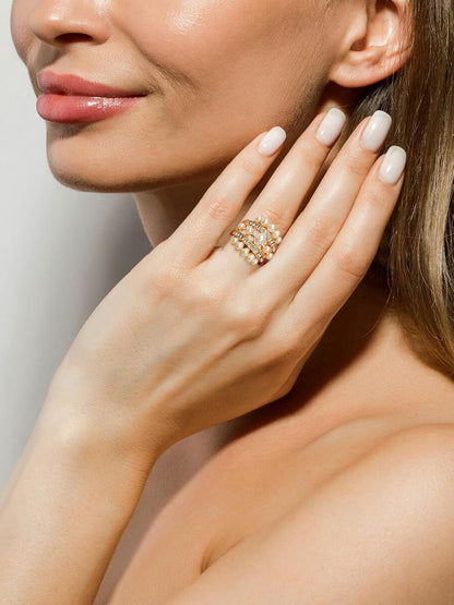 Pearl Rings for Women - Freshwater Gold Pearl Stackable Beaded Open Adjustable Boho Vintage Thumb Midi Pinky Knuckle Rings - Christmas Jewelry Gifts