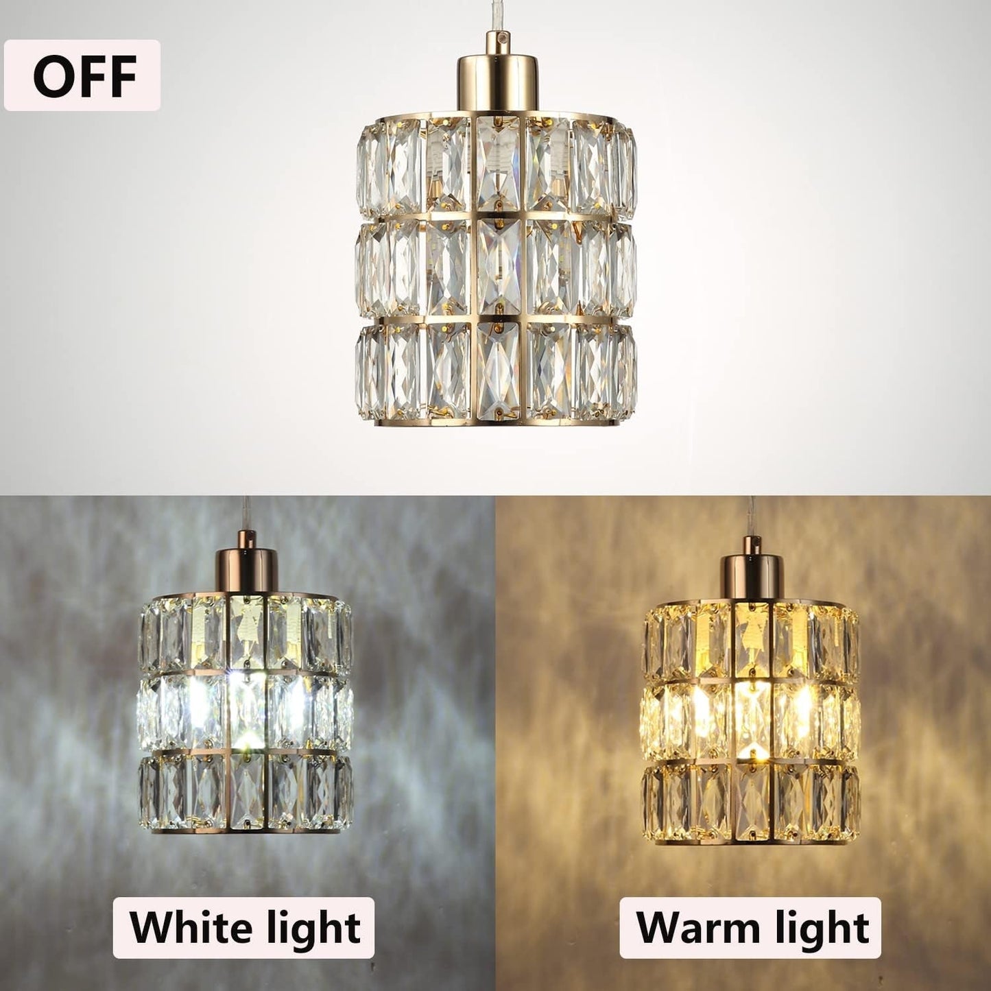 3 Pack Gold Crystal Pendant Light, Modern Glam Light Kitchen Island with ‎E26 Bulb Base, Small Crystal Hanging Lamp for Bar,Dining Room,Corridor,Living Room over Sink