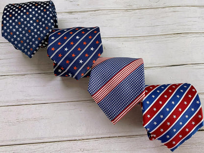 Mens Silk Tie Set Patriotic Ties the USA Necktie + Pocket Square - WORLD TIME VISITS