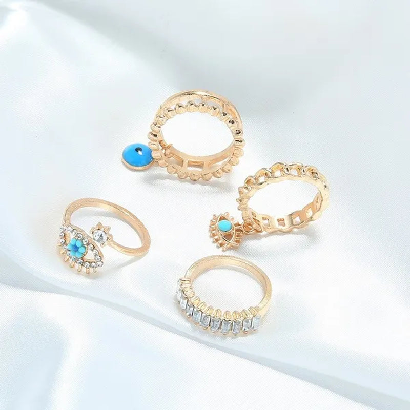 4 Pcs/Sets New Fashion Diamond Set Hollow Ring Vintage Evil Eye Finger Ring for Girl Women Jewelry Accessories