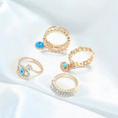 4 Pcs/Sets New Fashion Diamond Set Hollow Ring Vintage Evil Eye Finger Ring for Girl Women Jewelry Accessories