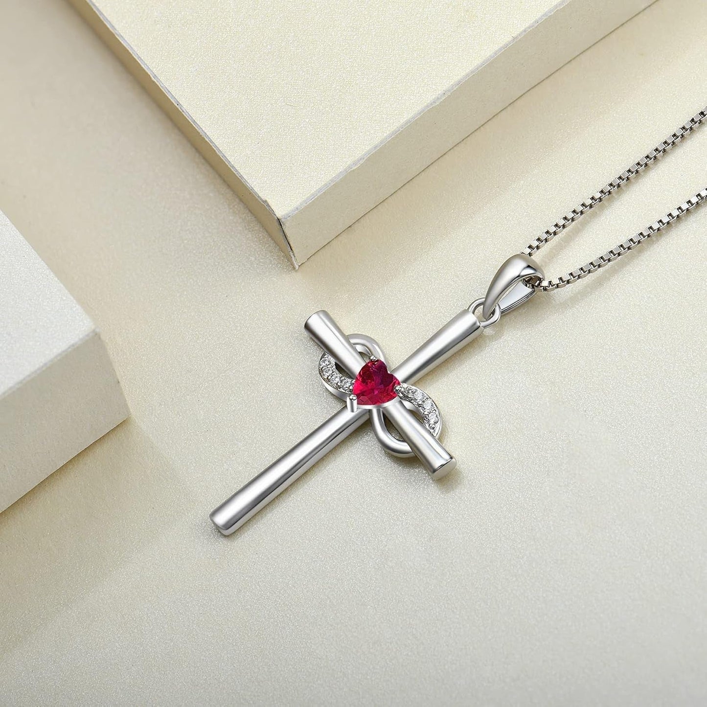 Infinity Cross Necklace Sterling Silver Crucifix Pendant Gemstones Criss Jewelry for Women