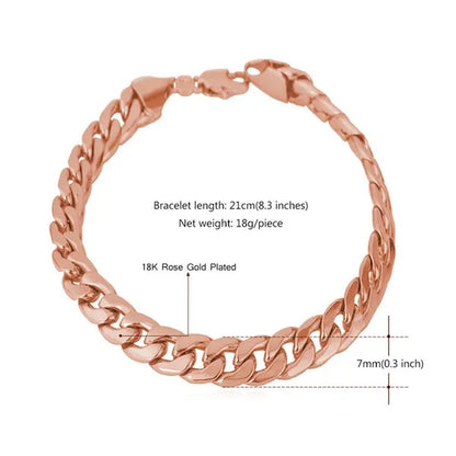 Men Cuban Link Bracelet 18K Stamp Platinum/Rose Gold/Yellow Gold Plated Curb Chain Bracelets