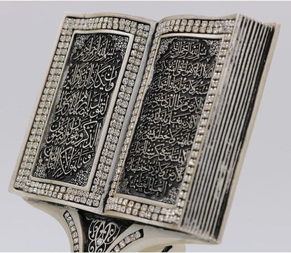 Quran Open Book with Ayatul Kursi and Nazar Dua - Muslim Home Decor Showpiece Ornament Gift 6.25 X 4.5In (Mother of Pearl)