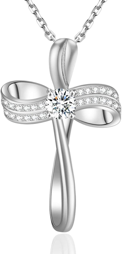 18K Gold Plated Cross Necklace for Women, S925 Sterling Silver Necklace for Women, Infinity Loop Pendant Jewelry with 5A Cubic Zirconia, Anniversary Birthday Christian Gifts for Women Her Wife - WORLD TIME VISITS