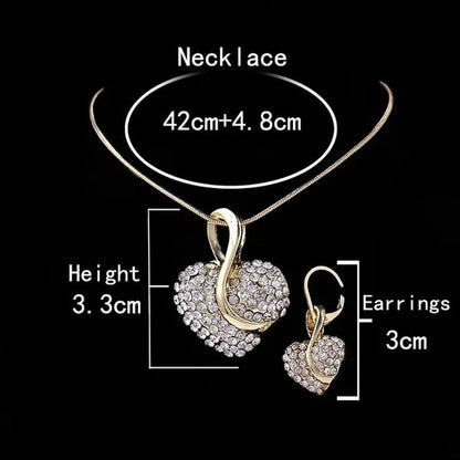 Heart Jewelry Set Necklace Earings Women Dress Accessories Fine Sapphire Ruby Vintage Crystal Wedding Sets