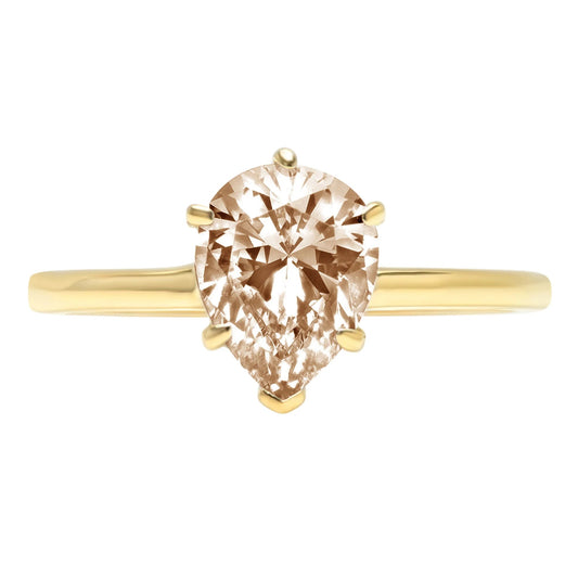 2.0Ct Pear Cut Champagne Simulated Diamond 14K Yellow Gold Anniversary Engagement Ring Size 8.75