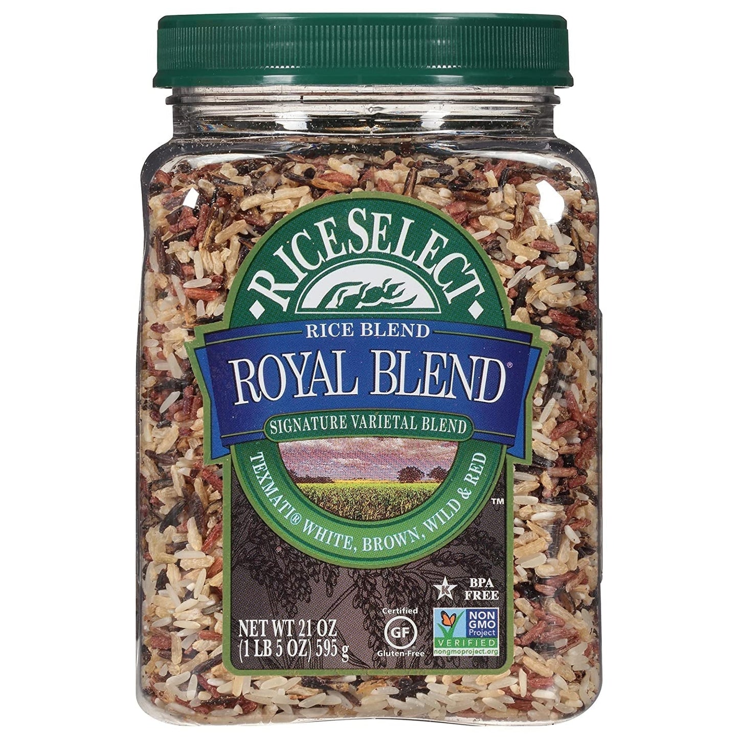 Royal Blend, Blend of Texmati White, Brown, Red, and Wild Rice, Premium Gluten Free Rice, Non-Gmo, 21 Ounce Jar