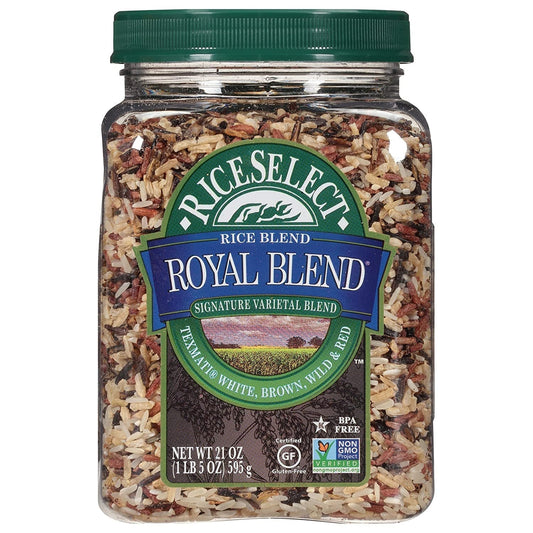 Royal Blend, Blend of Texmati White, Brown, Red, and Wild Rice, Premium Gluten Free Rice, Non-Gmo, 21 Ounce Jar