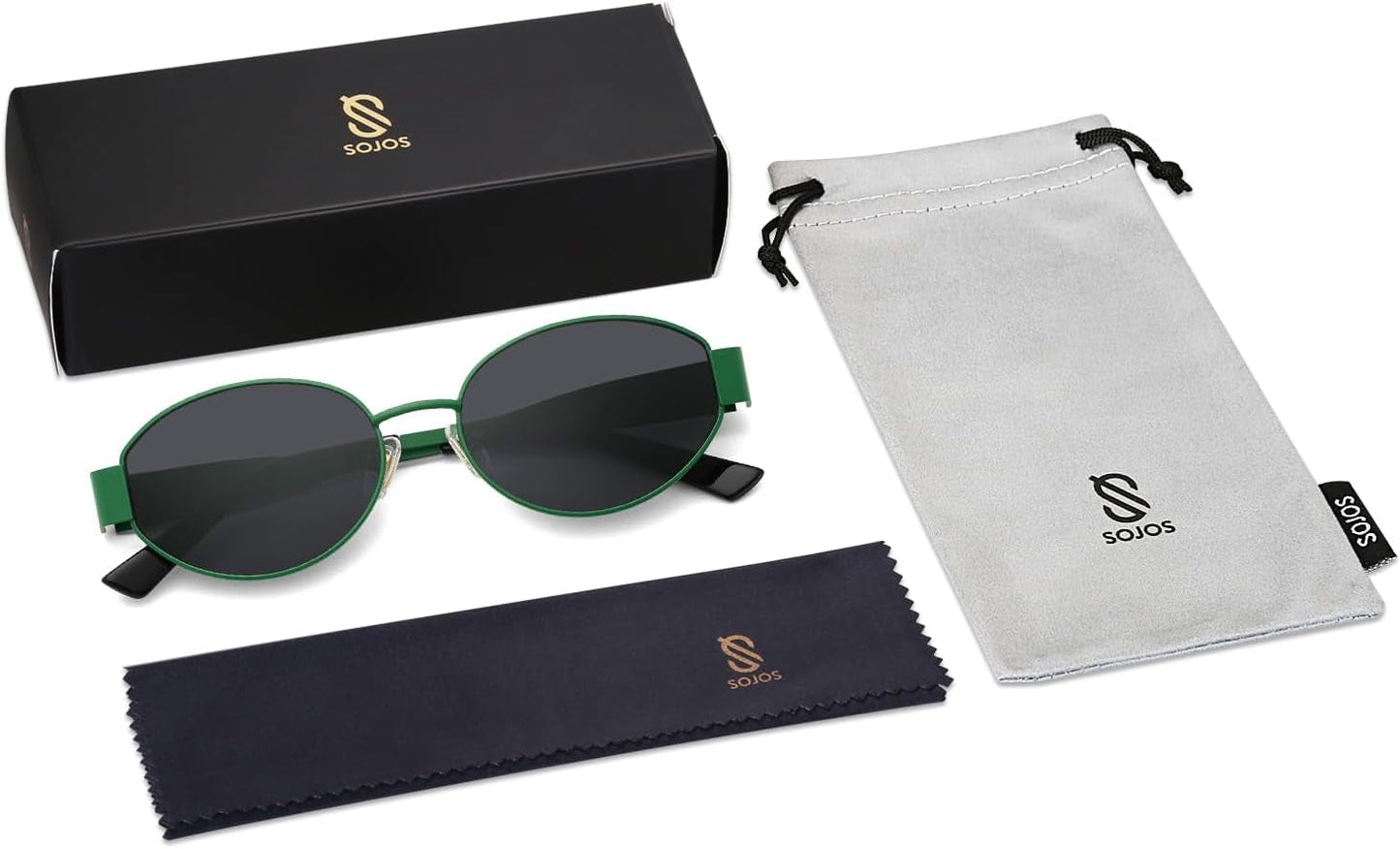 Retro Oval Sunglasses for Women Trendy Sun Glasses Classic Shades UV400 Protection SJ1217 Green/Grey Lens