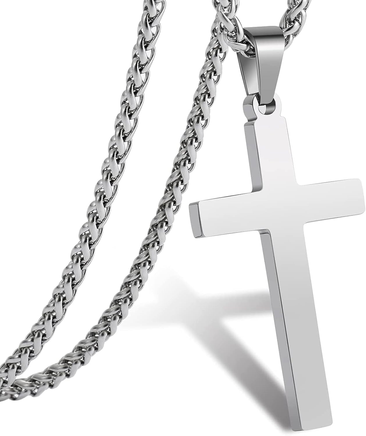 Cross Necklace for Men Boys Women 16-24 Inches Stainless Steel Cross Pendant Chain Religious Gift - WORLD TIME VISITS