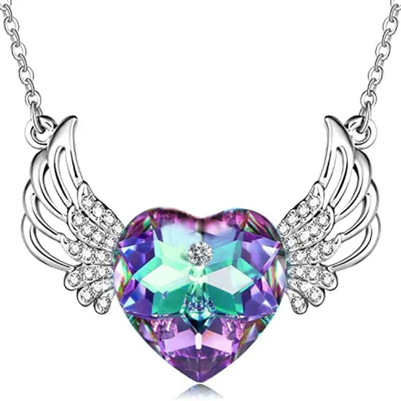 Luxury Fashion Women'S Diamond Wings Heart Crystal Necklace Angel Wings Diamond Pendant Wedding Necklace Women'S Princess Jewelry Birthday Anniversary Gift