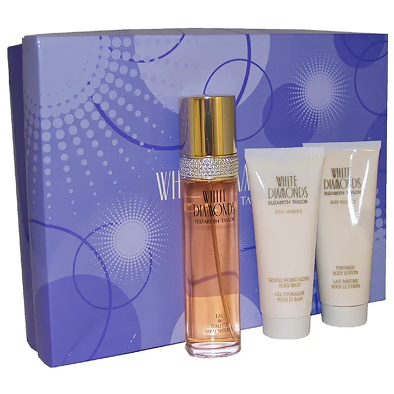 White Diamonds by Elizabeth Taylor for Women - 3 Pc Gift Set 3.3Oz EDT Spray, 3.3Oz Body Lotion, 3.3Oz Body Wash - WORLD TIME VISITS