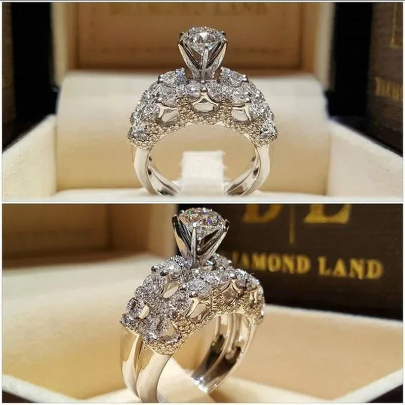 2 Pieces / Set Elegant Noble Woman Fashion Jewelry Luxury Birthstone Proposal Engagement Ring Anniversary Party Romantic Bride Wedding Ring Size 5-11 Christmas Gift