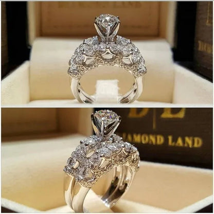 2 Pieces / Set Elegant Noble Woman Fashion Jewelry Luxury Birthstone Proposal Engagement Ring Anniversary Party Romantic Bride Wedding Ring Size 5-11 Christmas Gift
