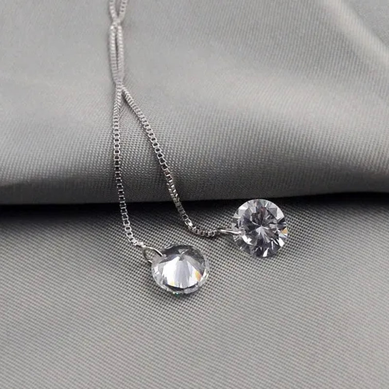 925 Sterling Silver Long Chain Tassel CZ Dangle Threader Earrings for Women Girl