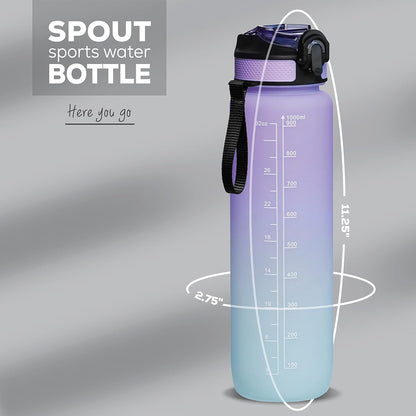 Motivational Water Bottle with Time Marker, 32 Oz Water Bottle, Sports Water Bottle with Spout, Achieve All-Day Hydration Spillproof, BPA FREE