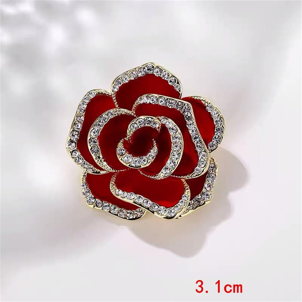 Crystal Rhinestone Red Flower Brooch Women'S Camellia Pin Rhinestone Floral Brooch Ladies' Fashion Clothing Brooch Jewelry Accessory