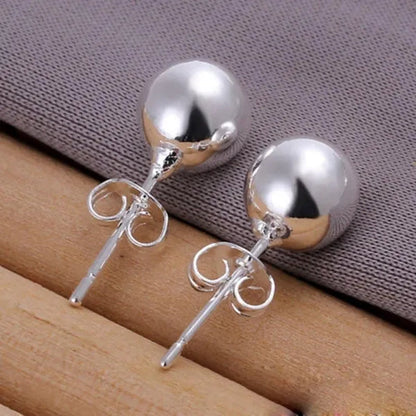6MM 8MM 10MM Fashion Chic 925 Sterling Silver Sterling Silver Earrings Fashion Ball Stud Earrings New