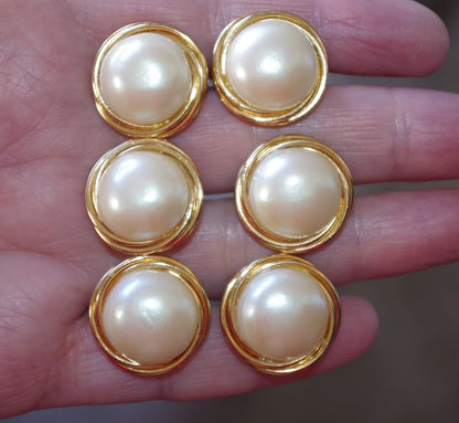 In Memory of Ruth Bader RBG Majorca Golden Pearl round Dome 19 MM Stud Earrings 14K Gold Filled Made by Hobe Company