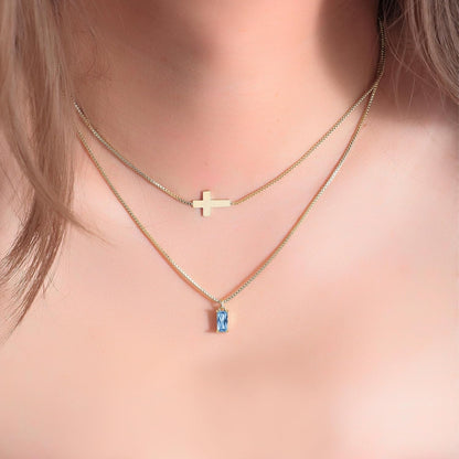 Emerald Birthstone Necklace for Women 14K Real Gold Plated Dainty Cross Pendant Cubic Zirconia Charm Chain Necklace Birthday Gifts for Women Jewelry - WORLD TIME VISITS