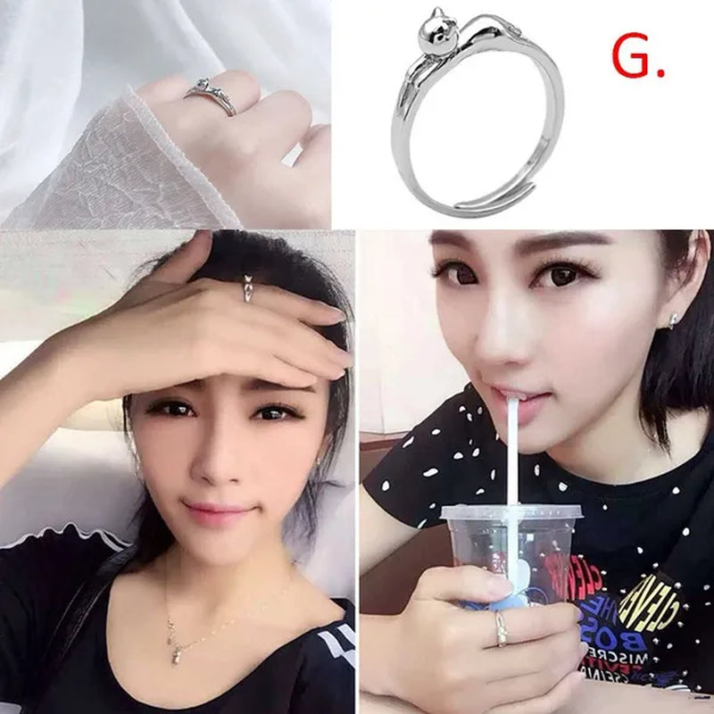 1Pcs Cute Cat Kitten Ring Animal Opening Ring Cocktail Party Women Cute Pet Adjustable Rings Anniversary Jewelry Gift