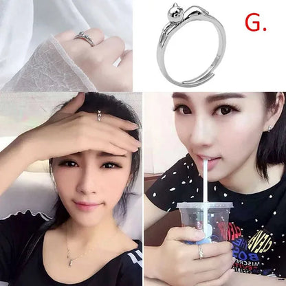 1Pcs Cute Cat Kitten Ring Animal Opening Ring Cocktail Party Women Cute Pet Adjustable Rings Anniversary Jewelry Gift