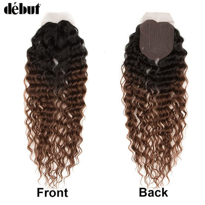 Water Wave 8 Bundles with Simple Closure Wavy Synthetic High Temperature Fiber Hair Weave 9PCS 20 Inch 240G (TT1B/30: Dark Roots Mixed Brown Color)
