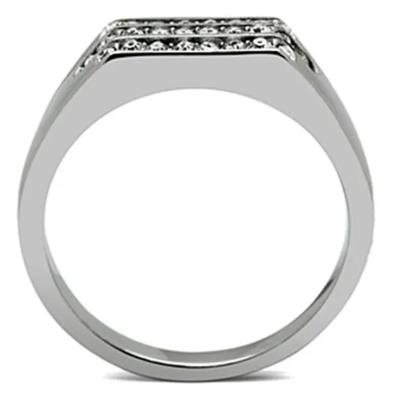 Men's .26 Ct Simulated Diamond High Polished Stainless Steel 316 Ring Size 8-13