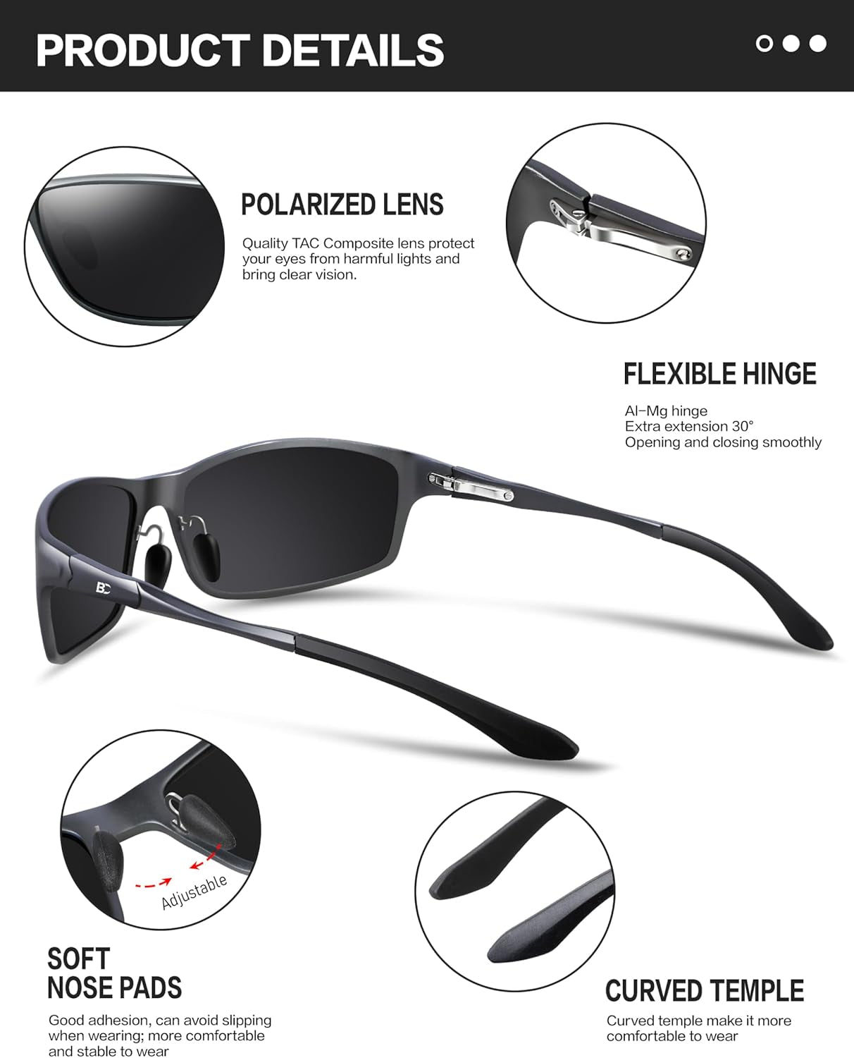 Polarized Mens Sunglasses: UV Protection Sports Shades for Men Women Sport Driving with Al-Mg Frame