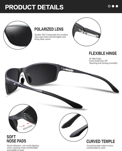 Polarized Mens Sunglasses: UV Protection Sports Shades for Men Women Sport Driving with Al-Mg Frame