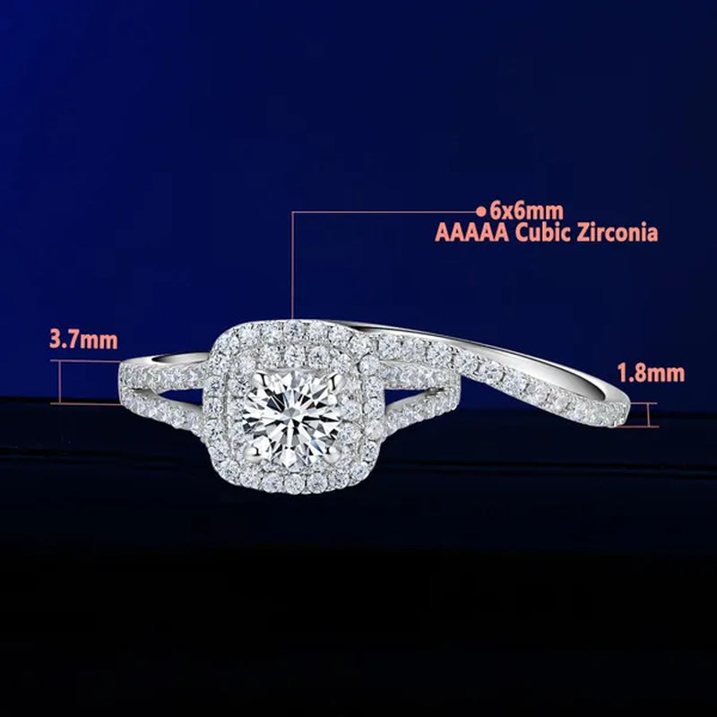 Newshe Vintage Wedding Ring Sets AAAAA Cubic Zirconia Double Halo Engagement Rings for Women Solid 925 Sterling Silver Sz 4.5-13