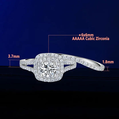 Newshe Vintage Wedding Ring Sets AAAAA Cubic Zirconia Double Halo Engagement Rings for Women Solid 925 Sterling Silver Sz 4.5-13