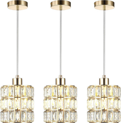 3 Pack Gold Crystal Pendant Light, Modern Glam Light Kitchen Island with ‎E26 Bulb Base, Small Crystal Hanging Lamp for Bar,Dining Room,Corridor,Living Room over Sink - WORLD TIME VISITS