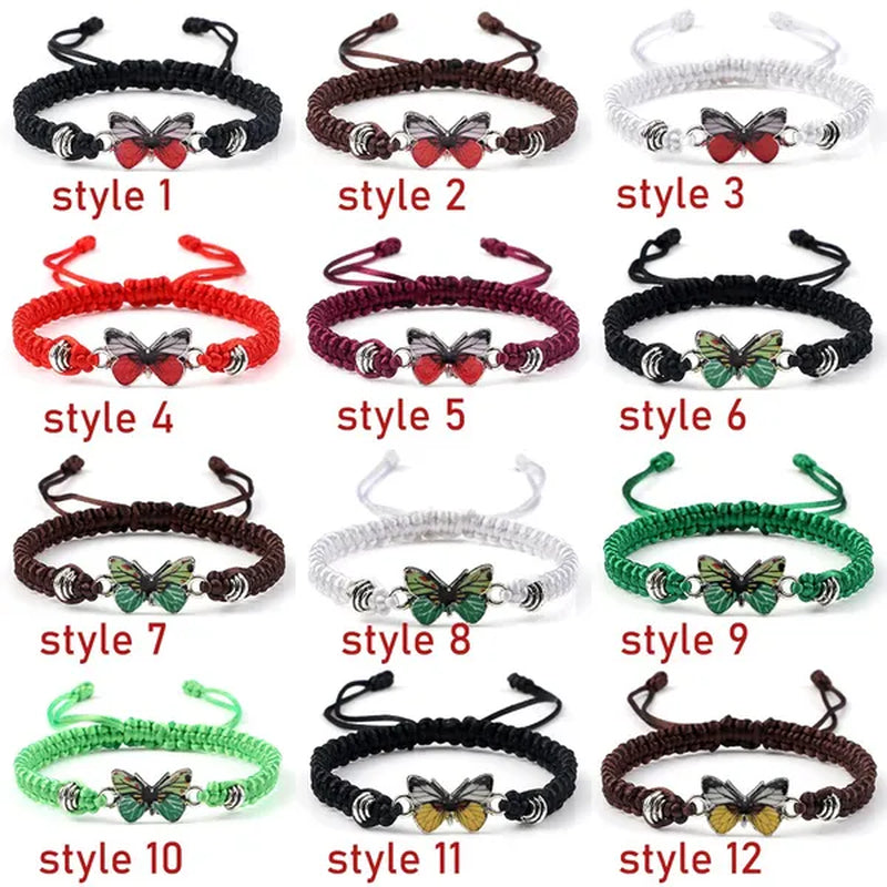 Women Black Woven Rope Bracelet Handmade Multicolor Butterfly Charm Adjustable Bracelets Fashion Friendship Jewelry Girls Gift - WORLD TIME VISITS