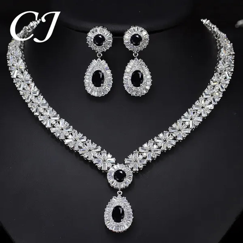 CANDICE Twinkling CZ Stone Setting Luxury Water Drop Pendant Necklace and Earrings Elegant White Gold Plating Jewelry Wedding Set Bridal Accessories for Bride
