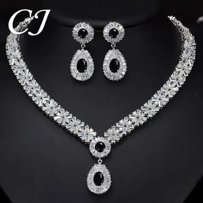 CANDICE Twinkling CZ Stone Setting Luxury Water Drop Pendant Necklace and Earrings Elegant White Gold Plating Jewelry Wedding Set Bridal Accessories for Bride