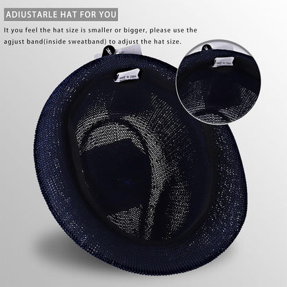 Summer Panama Straw Fedora Hats for Men Women Trilby Hat Foldable Roll up Short Brim Panama Beach Hat