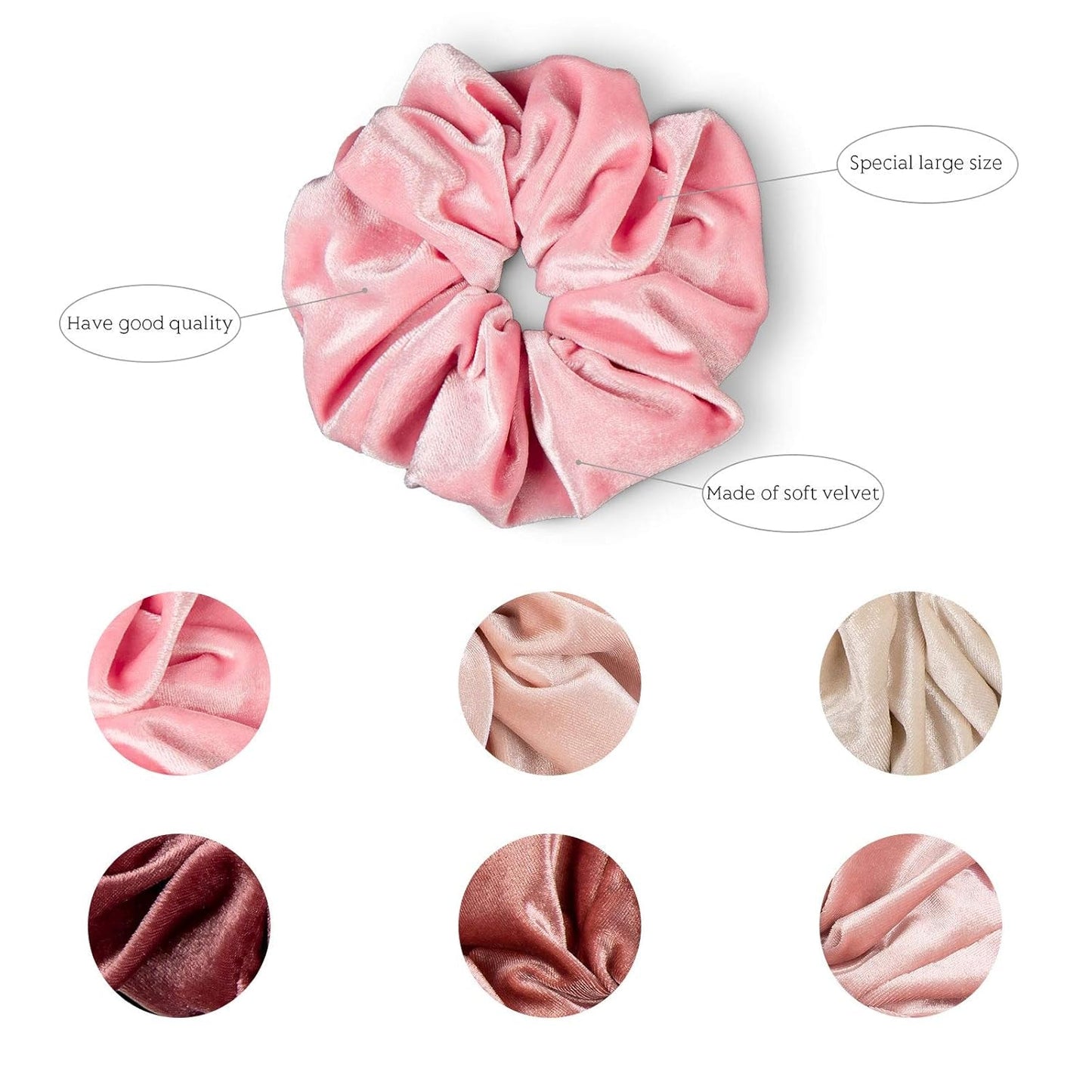 Blush Theme Hair Scrunchies Large Velvet Hair Bands Pink Soft Elastic Hair Ties Hair Accessories for Girls Women, 6 Pieces