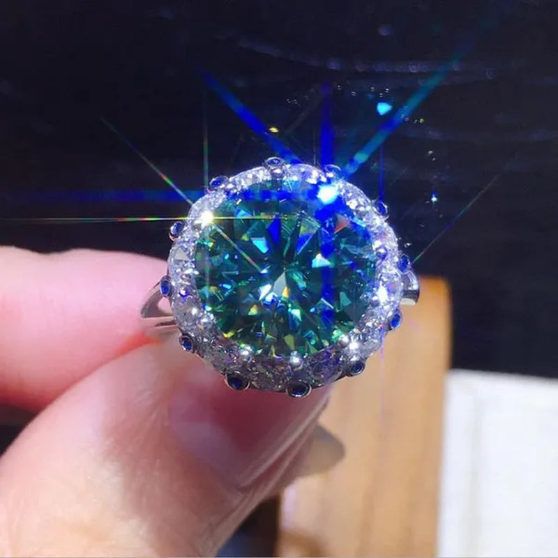 Fashion Jewelry 925 Sterling Silver Blue Green Moissanite Diamond Opening Adjustable Ring