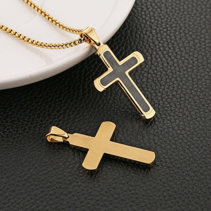 Inlaid Carbon Fiber Cross Pendant for Men High Polished Stainless Steel Cross Pendant Christian Faith Jewelry Gift