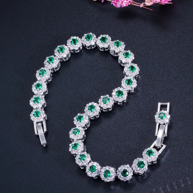 Gloriya Exquisite Silver Plated Fashion Hand Jewelry Pave Twinkling Multi Color Cubic Zirconia Crystal Party Flower Tennis Bracelet for Women (Free Extension)