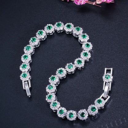 Gloriya Exquisite Silver Plated Fashion Hand Jewelry Pave Twinkling Multi Color Cubic Zirconia Crystal Party Flower Tennis Bracelet for Women (Free Extension)
