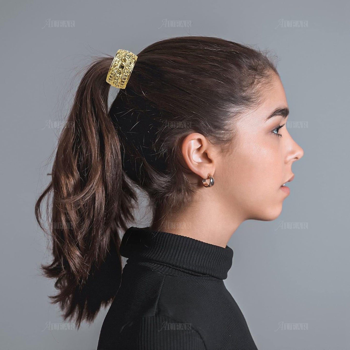 , 8 Pack Rhinestone Ponytail Holder Hair Cuffs Gothic Punk Elastic Ties Bands Metal Cuff for Women Accessoires